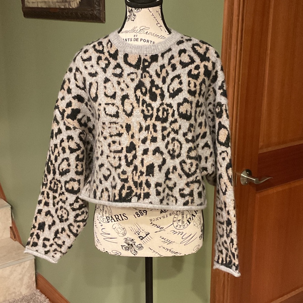 Zara Textured Knit Sweater in Leopard Print, Size Small